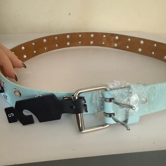 Light Blue Studded Belt Size Small - Picture 3 of 4